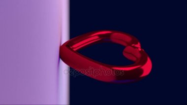 kırmızı parlak kalp ayakta beyaz bir yüzey üzerinde döndürme