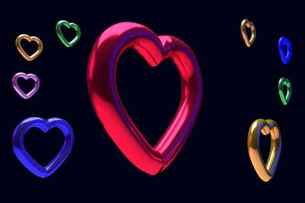 Glossy hearts with a blue background — Stock Photo, Image