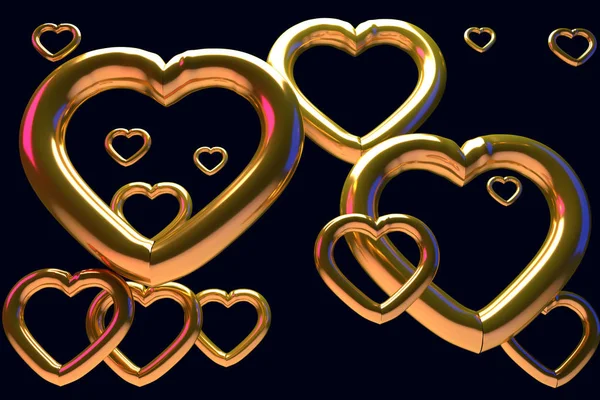 3D рендеринг золотых блестящих сердец — стоковое фото