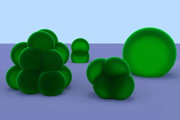 Зеленоватые, слегка прозрачные сферы различных размеров, частично расплавленные — стоковое фото