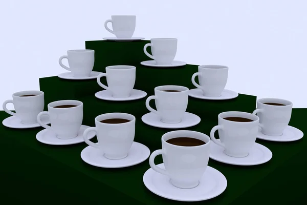 Abbildung Vieler Weißer Kaffeetassen Mit Untertasse — Stockfoto