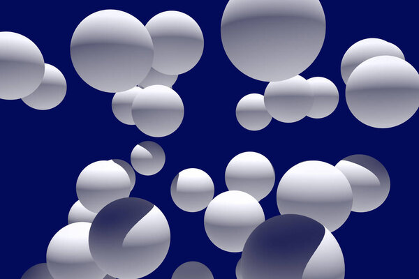 3d illustration of numerous, white spheres with dark blue background