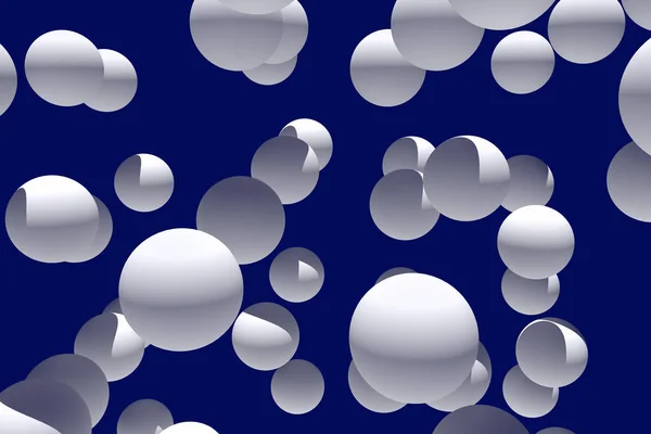 插图的许多 白色的球体与深蓝色背景 — 图库照片