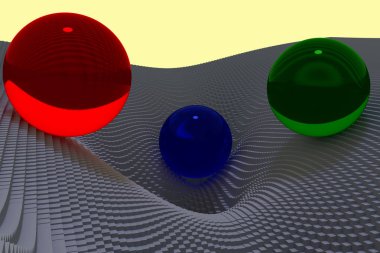 cam küreler ve küboidlerdeki kare bir Kaide ile yüzlerce oluşan bir Huni şeklindeki manzara 3D çizimi