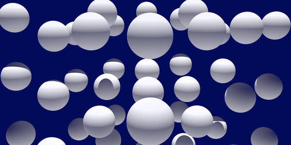 3d illustration of numerous, white spheres with dark blue background