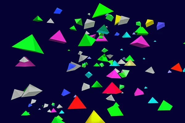 3d illustration of colorful, hovering pyramids with dark blue background