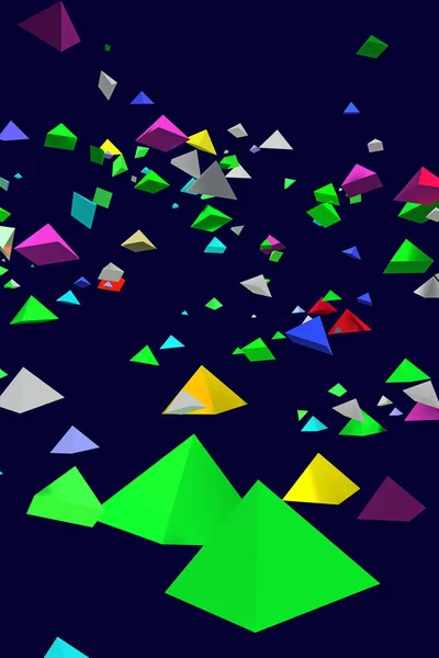 3d illustration of colorful, hovering pyramids with dark blue background