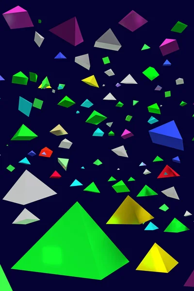 Illustration Pyramides Colorées Planantes Avec Fond Bleu Foncé — Photo