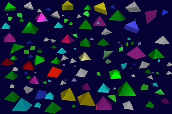 Illustrazione Piramidi Colorate Aleggianti Con Sfondo Blu Scuro — Foto Stock