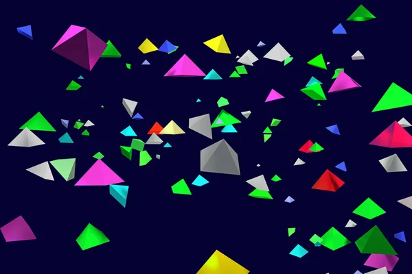 3d illustration of colorful, hovering pyramids with dark blue background