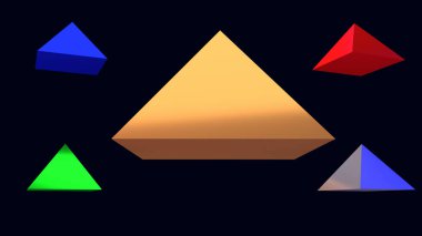 Vurgulama parlak piramitler 3D çizimi ve koyu mavi arka plan