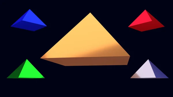 Ilustracja Unosząc Błyszczący Piramid Ciemnym Niebieskim Tle — Zdjęcie stockowe