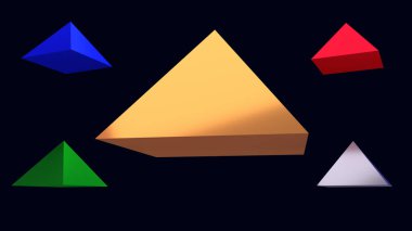 Vurgulama parlak piramitler 3D çizimi ve koyu mavi arka plan