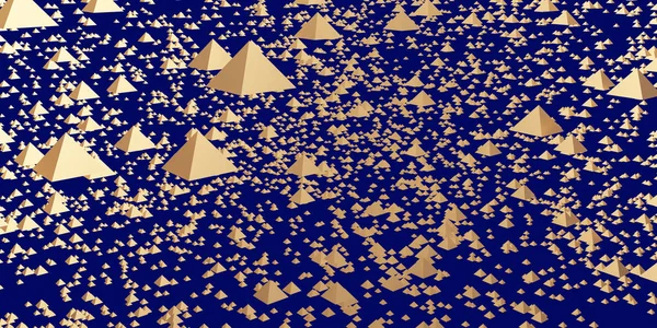 Illustration Hovering Glossy Golden Pyramids Blue Background — Stock Photo, Image