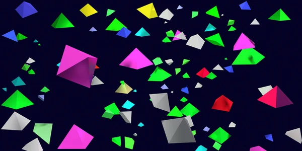 3d illustration of colorful, hovering pyramids with dark blue background