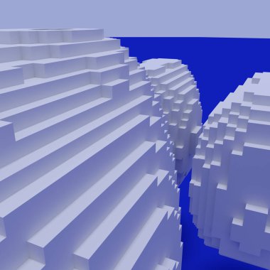 Beyaz küboidlerden oluşan yüzen nesnelerin 3d görüntüsü
