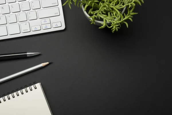 Office desk table with supplies. Flat lay Business workplace and objects. Top view. Copy space for text