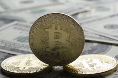 Bitcoin altın para. Kripto para birimi konsepti. Sanal para birimi arkaplanı.