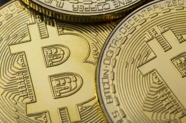 Bitcoin altın para. Kripto para birimi konsepti. Sanal para birimi arkaplanı.