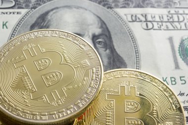 Bitcoin altın para. Kripto para birimi konsepti. Sanal para birimi arkaplanı.