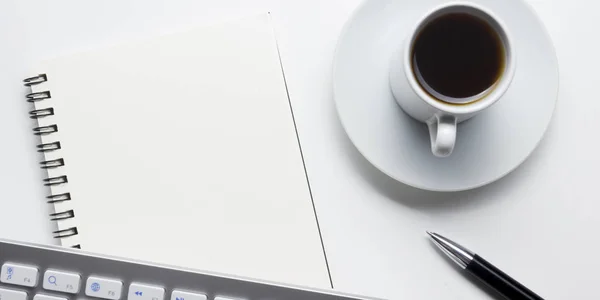 Office desk table with supplies. Flat lay Business workplace and objects. Top view. Copy space for text — Stock Photo, Image