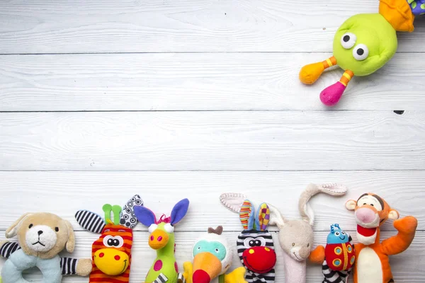 Conjunto de coloridos juguetes para niños marco. Copiar espacio para texto —  Fotos de Stock