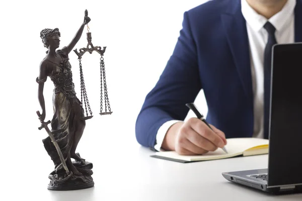 Recht, advies en juridische diensten concept. Advocaat en procureur teamvergadering gelet op law firm. — Stockfoto