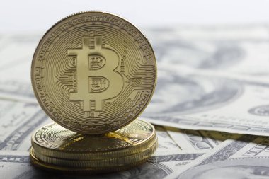 Bitcoin altın para. Kripto para birimi konsepti. Sanal para birimi arkaplanı.