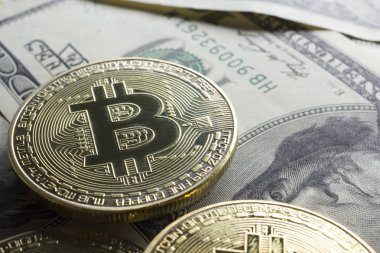 Bitcoin altın para. Kripto para birimi konsepti. Sanal para birimi arkaplanı.
