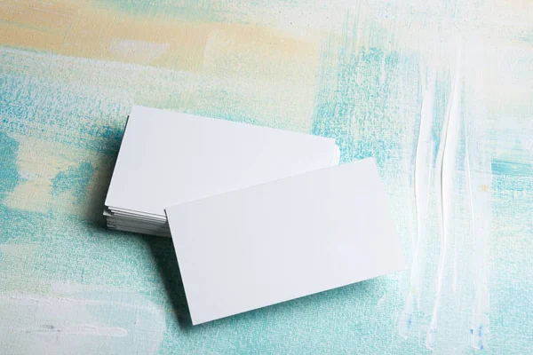 Business cards blank. Mockup on color background. Flat Lay. copy space for text — Stock Photo, Image