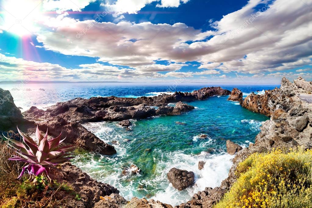 Tenerife island scenery.Ocean and beautiful stone