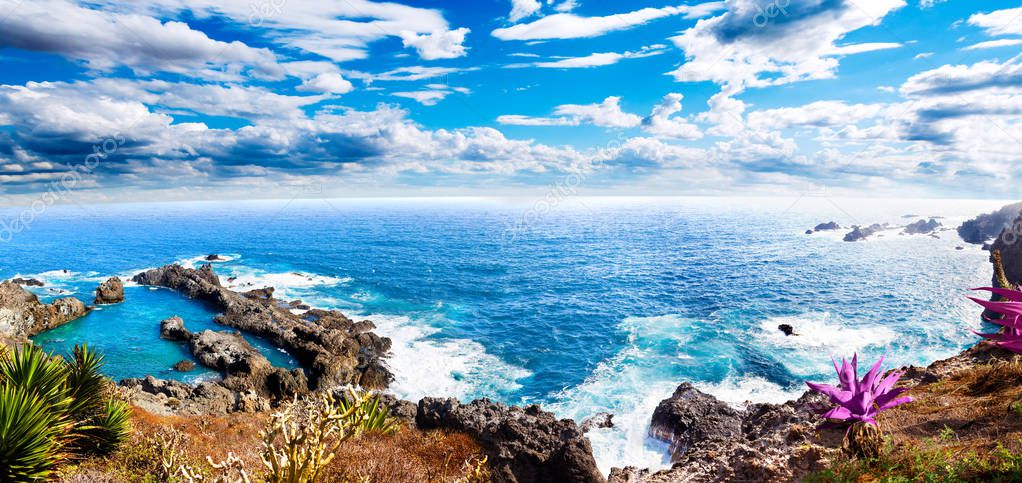 Tenerife island scenery.Ocean and beautiful stone