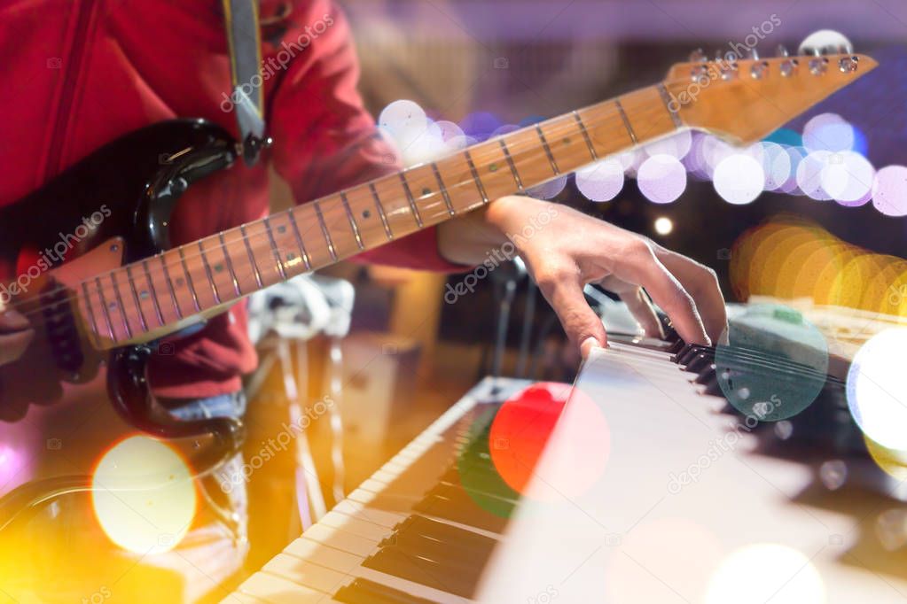 Guitarist on stage.Lifestyle of musicians