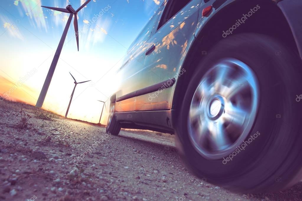 Industry of electric car and renewable energy concept