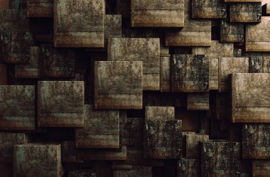 Beton ve beton blok duvarlar. 3D çizimler.