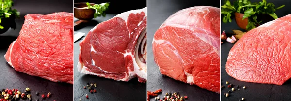 Смачна і смачна їжа колаж сирого м'яса і м'ясного виробництва — стокове фото