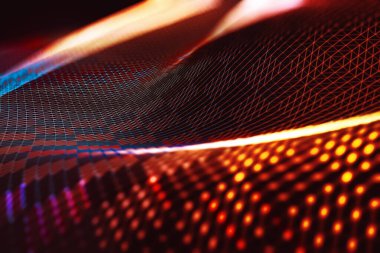 Çizgiler ve geometrik şekillerle ağ veya ağ, detaylı 3D çizimler. Teknoloji ve bilimin soyut arkaplanı