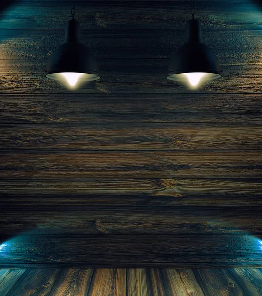 Lege Ruimte Achtergrond Spot Lichten Lampen Achtergrond Van Oude Houten — Stockfoto