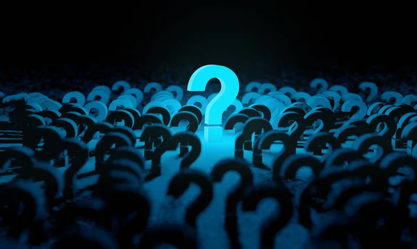 Blue Question Mark Background Dark Space Room Concept Doubts Questionnaire — Stock Photo, Image