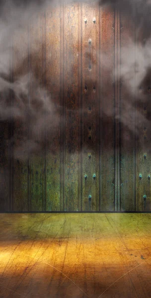 Smoke Fog Spotlight Dark Space Empty Room Concrete Floor Background — Stock Photo, Image
