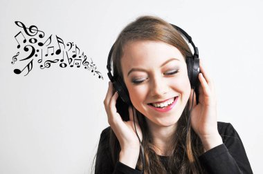 Girl listening to a music clipart