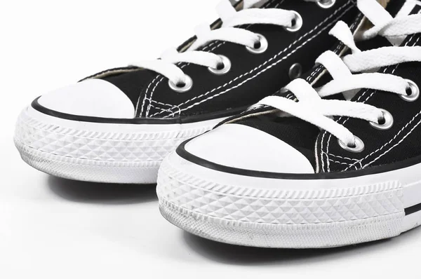 Black canvas shoes closeup — Stock Photo, Image