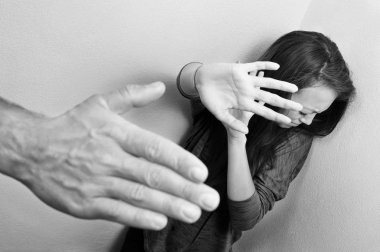 Domestic violence, black and white clipart