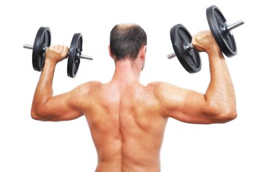 Bir adam working-out bir dumbbell ile