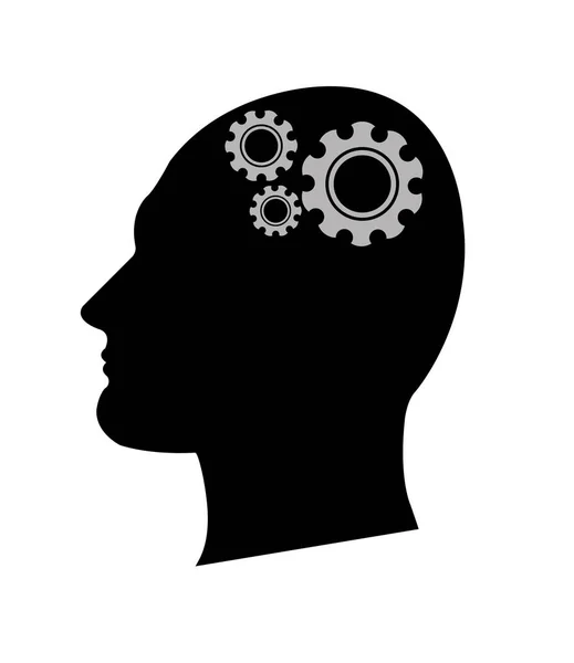 Silhouette of man with gears instead of brain — Stock Photo, Image