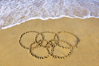 Baia Domizia, İtalya, 3 Temmuz 2016: Rio 2016 mesaj sahilde
