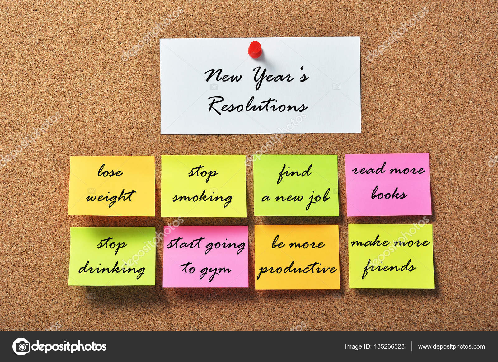 New Year's Resolutions on bulletin board — Stock Photo © nixki 135266528