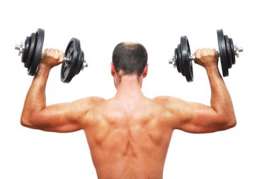 Adam working-out dumbbells ile