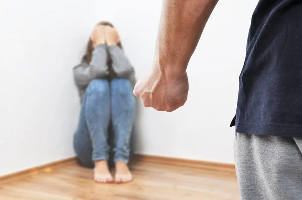 Fist of adult man prepared to hurt the child — Stock Photo, Image