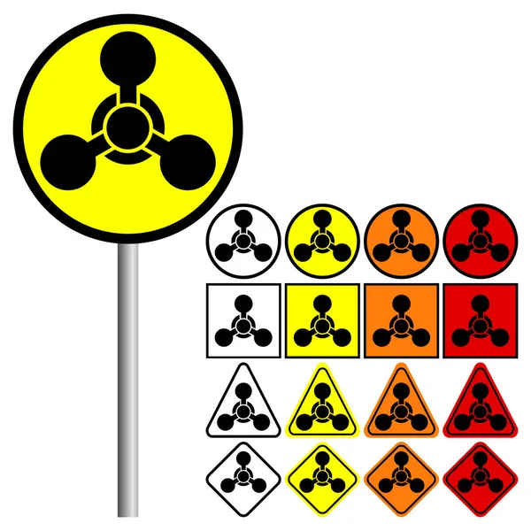 Chemicznej broni Symbol ikonę kolory: czerwony, pomarańczowy, żółty, czarny — Wektor stockowy